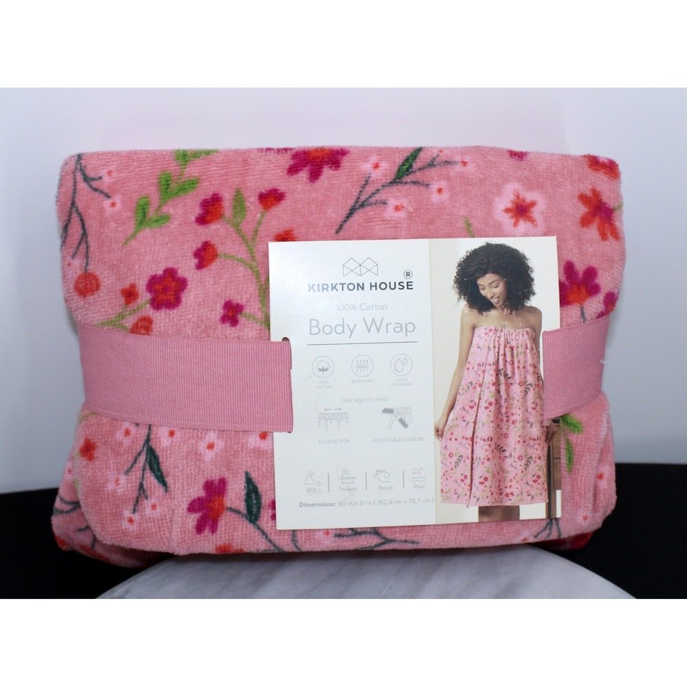 Kirkton House Pink Floral 100% Cotton Body Wrap Spa Towel One Size Fits Most